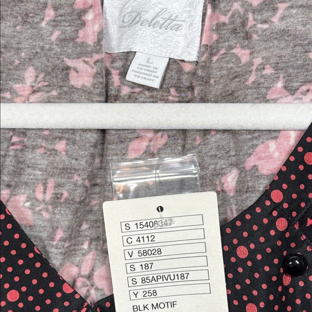 Anthropologie Deletta Black Pink Short Sleeve Size L NWT - Picture 8 of 8